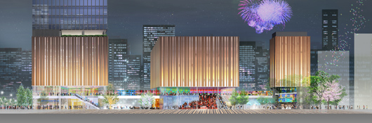 8つの劇場を有する「Hareza池袋」は2020年グランドオープン。新ホール・豊島区新区民センターは、 一足早く2019年春にオープンする予定だ(中池袋公園側から見た整備後のイメージ)