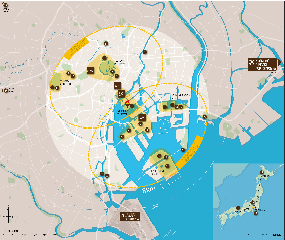コンセプトは「東京の都市全体がオリンピックパークになる」というもの。95%の競技施設を半径8km以内におさめた「コンパクトさ」を強調した計画だ。湾岸部の「東京ベイゾーン」と、日本武道館や代々木体育館など、1964年東京五輪以来の現役施設を使う「ヘリテッジゾーン」という大きく2つのゾーンで構成している。